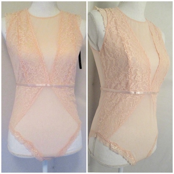 Pearl Blush Lace & Mesh Bodysuit / Lingerie - Picture 2 of 8